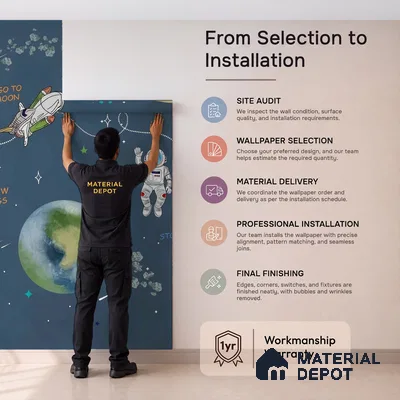 Customized Space Theme Wallpaper for Kids Room, Planets, rockets, Astronauts, Blue Sparkla N Shine Series Handmade Space Design (Customised Size Wallpaper)