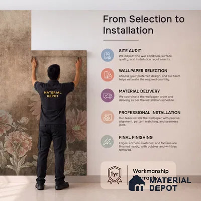 Dusky Charm, Rustic Floral Theme Wallpaper, Customised Sukoon Series Handmade Florals Design (Customised Size Wallpaper)