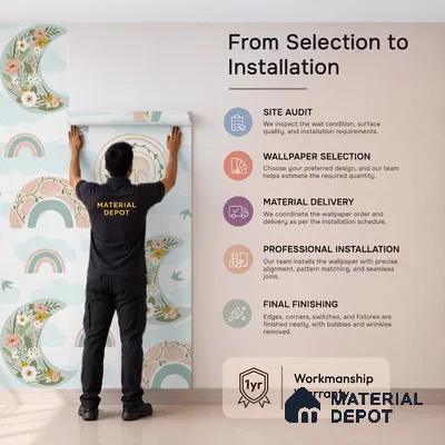 Floral Rainbows and Moon Baby Wallpaper 10 Meter x 19.68 Inches Soft Feel Paper Type Wallpaper -54 Sq. Ft. | Minimum 15% wastage during installation