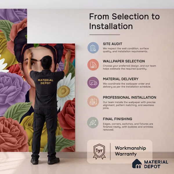 Frida Kahlo Modern Customized Floral Wallpaper - Handmade
