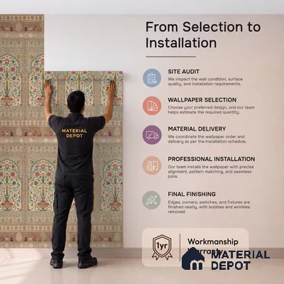 Gitanjali | Warm Beige Temple Arch Motif Traditional Look Wallpaper Handmade (Customised Size)