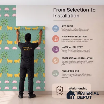 Indian Pichwai Green Wallpaper for Rooms, Customised Sukoon Series Soft Feel Patterned Design (Customised Size Wallpaper)