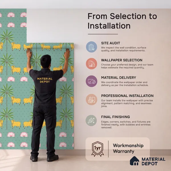 Indian Pichwai Green Wallpaper for Rooms, Customised Sukoon Series Soft Feel Patterned Design (Customised Size Wallpaper)