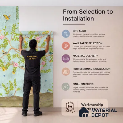 Jannat: Chinoiserie Floral Theme Wallpaper Sukoon Series Canvas Chinoserie Design (Customised Size Wallpaper)