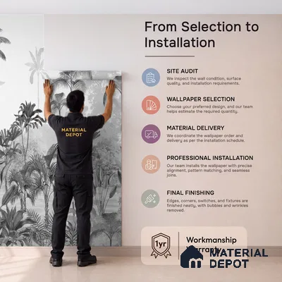 Kaira, Nature Theme Wallpaper for Rooms, Black & White, Customised Sukoon Series Handmade Nature Design (Customised Size Wallpaper)