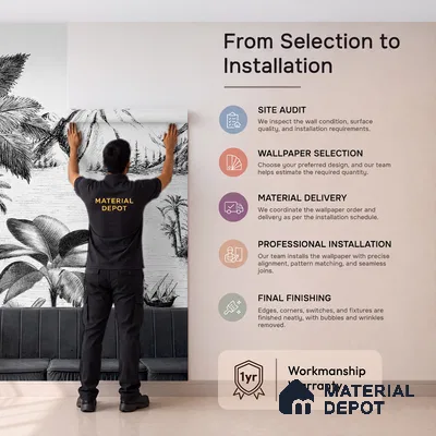 Khoob, Tropical Trees Black and White Wallpaper Sukoon Series Handmade Tropical Design (Customised Size Wallpaper)