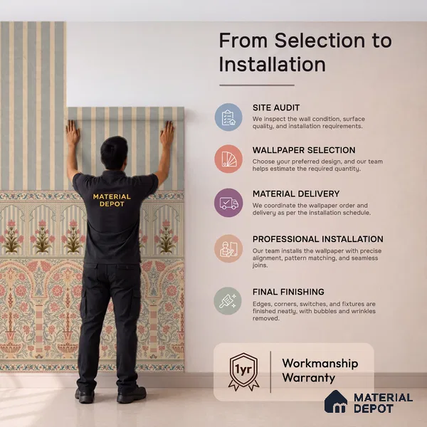 Kusum Indian Jharokha and Stripes Customized Floral Wallpaper - Handmade