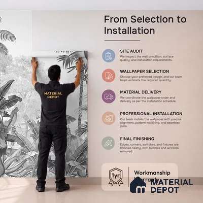 Monochrome Palm haven Wallpaper for Walls Sukoon Series Canvas Nature Design (Customised Size Wallpaper)