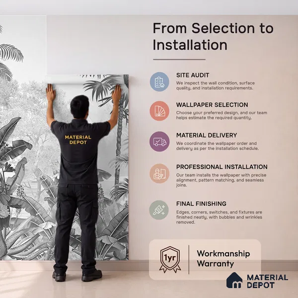 Monochrome Palm haven Wallpaper for Walls Sukoon Series Canvas Nature Design (Customised Size Wallpaper)