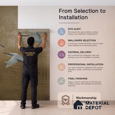 H903012 Musafir Beautiful Cranes Brown Wallpaper Sukoon Series Canvas Abstract Design (Customised Size Wallpaper)