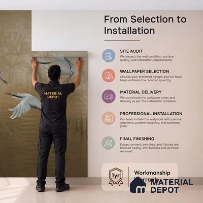 Musafir Beautiful Cranes Brown Wallpaper Sukoon Series Handmade Abstract Design (Customised Size Wallpaper)
