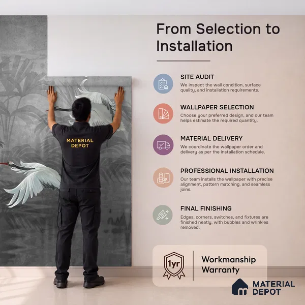 Musafir Beautiful Cranes Grey | Charcoal Grey Flying Cranes Scenic Look Wallpaper Handmade (Customised Size)