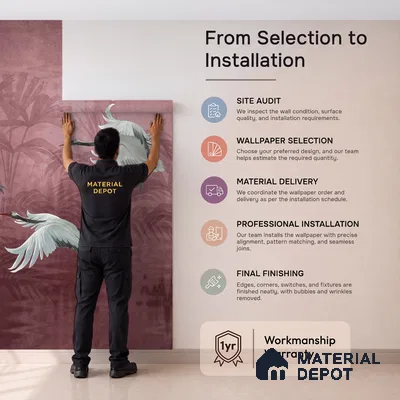 Musafir Beautiful Cranes Maroon Wallpaper Sukoon Series Handmade Abstract Design (Customised Size Wallpaper)