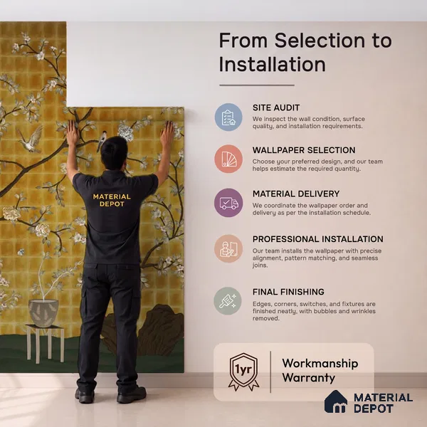 Oriental Garden, Chinoiserie Wall Wallpaper Sukoon Series Handmade Chinoserie Design (Customised Size Wallpaper)