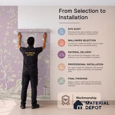 Phoolbagh, Beautiful Chinoiserie Wallpaper Sukoon Series Handmade Chinoserie Design (Customised Size Wallpaper)