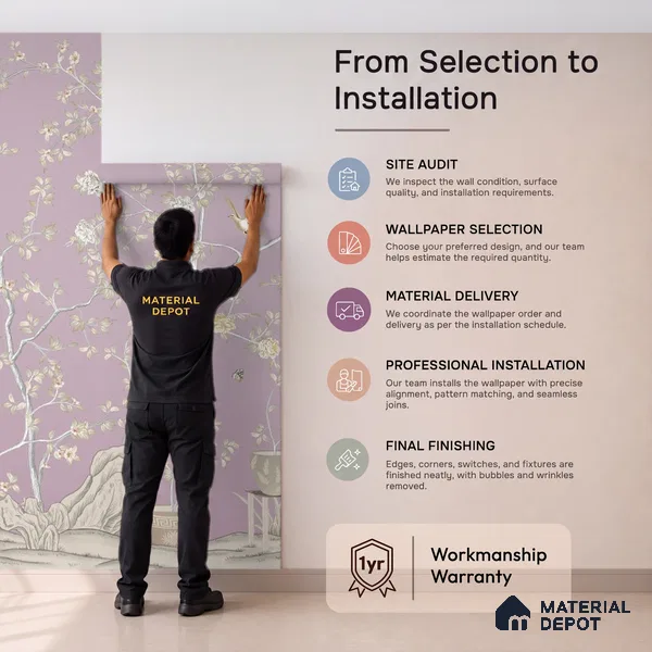Phoolbagh, Beautiful Chinoiserie Wallpaper Sukoon Series Handmade Chinoserie Design (Customised Size Wallpaper)