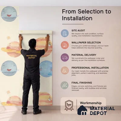 Planetary Playtime, Space Theme Wallpaper for Kids Room, Cream 10 Meter x 19.68 Inches Soft Feel Paper Type Wallpaper -54 Sq. Ft. | Minimum 15% wastage during installation