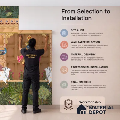 Shrinathji's Garden: Pichwai Inspired Wallpaper for Rooms Sukoon Series Handmade Patterned Design (Customised Size Wallpaper)