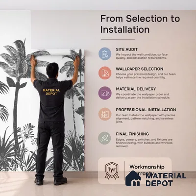 Tropical Monochrome, Room Wallpaper Sukoon Series Canvas Tropical Design (Customised Size Wallpaper)