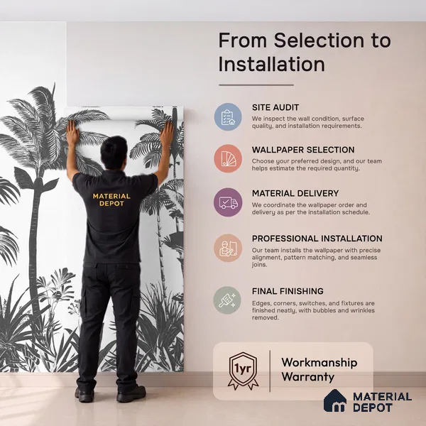 Tropical Monochrome, Room Wallpaper Sukoon Series Canvas Tropical Design (Customised Size Wallpaper)