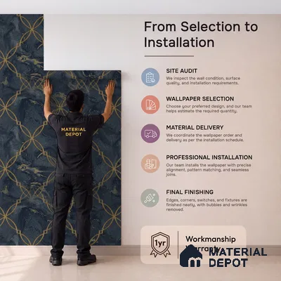 88499-3 | Navy & Gold Circle Lattice PVC Patterned Wallpaper - 5 Meter x 42 Inch, 57 Sq. Ft. (Min. 15% Wastage)
