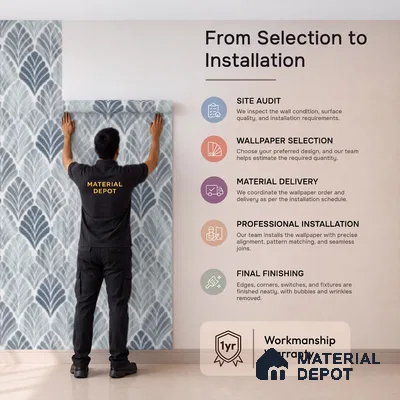 88501-2 | Slate Blue Fan Scallop Leaf PVC Patterned Wallpaper - 5 Meter x 42 Inch, 57 Sq. Ft. (Min. 15% Wastage)