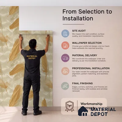 88486-2 | Gold & Beige Falling Feathers PVC Patterned Wallpaper - 5 Meter x 42 Inch, 57 Sq. Ft. (Min. 15% Wastage)