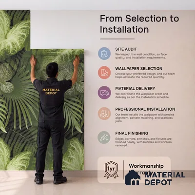 74016-3 | Green Palm Jungle PVC Floral Wallpaper - 5 Meter x 42 Inch, 57 Sq. Ft. (Min. 15% Wastage)