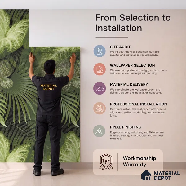 74016-3 | Green Palm Jungle PVC Floral Wallpaper - 5 Meter x 42 Inch, 57 Sq. Ft. (Min. 15% Wastage)
