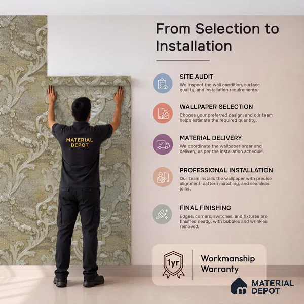 88002 | 5 Meter x 42 Inches Damask Look Wallpaper - 57.41 Sq. Ft. | Minimum 15% wastage during installation