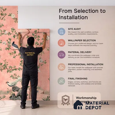 Rosa Chinoiserie, Canvas Pink Color (Customised Size Wallpaper)