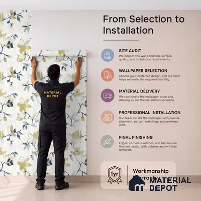 6019 | Mustard Navy Magnolia Branch Non Woven Floral Wallpaper - 10 Meter x 21 Inches, 57.41 Sq. Ft. (Min. 15% Wastage)