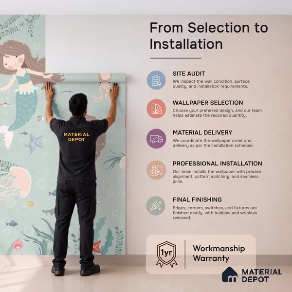 Cute Mermaids Wall Mural for Kids Room Soft Feel (Customised Wallpaper)