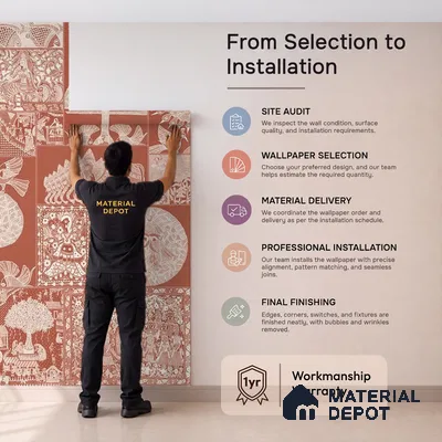 Geet Madhubani Canvas Wallpaper, Terracotta Red (Customised Wallpaper)