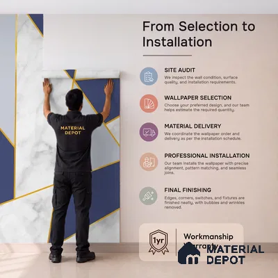 Golden Stripes With Marble Design Room Customised Blue Canvas (Customised Wallpaper)