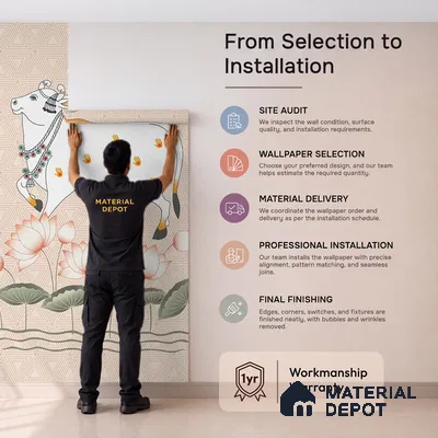 Cow and Lotuses, Pichwai Cream Color Canvas (Customised Wallpaper)