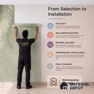 Hanging Tropical Leaves Design Pastel Green Handmade (Customised Wallpaper)