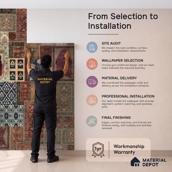 Aalishan Exquisite Indian Carpet Design Silk Metallic Wallpaper for Walls
