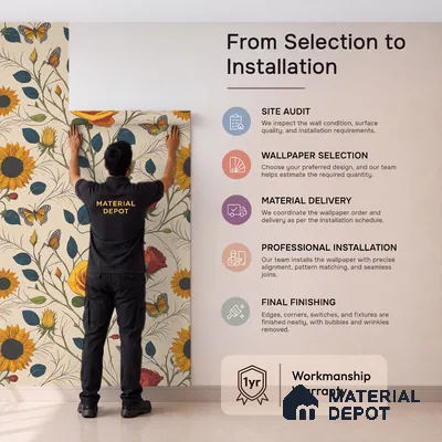 WP 03929 | Amber Rose Butterfly Trail Customized Floral Wallpaper - Non Woven