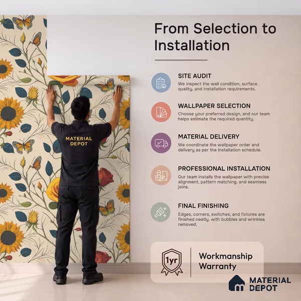 WP 03929 | Amber Rose Butterfly Trail Customized Floral Wallpaper - Non Woven