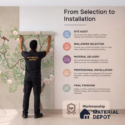 Warm Taupe Floral Branch Serenity Chinoserie Blossom Mural Art | WP 03939 B Canvas Texture Finish Chinoiserie Style luxurious Customized size Wallpaper | 250 GSM WP01CNF Paper | (MOQ = 30 Sq. Ft.) | Design change not possible