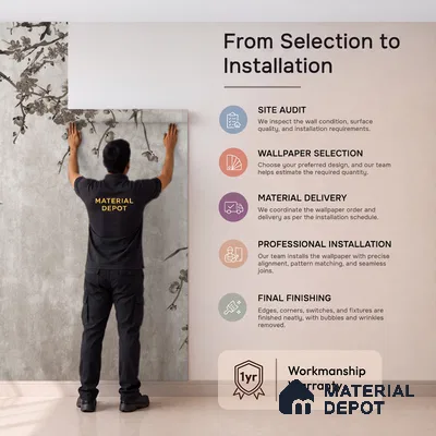 Ink Blossom Bird Reverie Chinoserie Mural Art | WP 03954 Non Woven Matte Finish Chinoiserie Style Premium Customized size Wallpaper | 150 GSM WP01MTF Paper | (MOQ = 30 Sq. Ft.) | Design change not possible