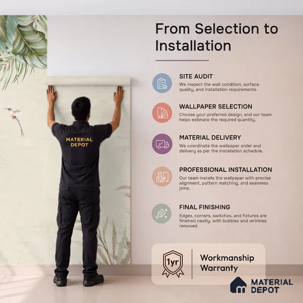 Soft Tropic Aviary Frame Tropical Mist Nature Art | WP 03961 Non Woven Matte Finish Tropical Style Premium Customized size Wallpaper | 150 GSM WP01MTF Paper | (MOQ = 30 Sq. Ft.) | Design change not possible