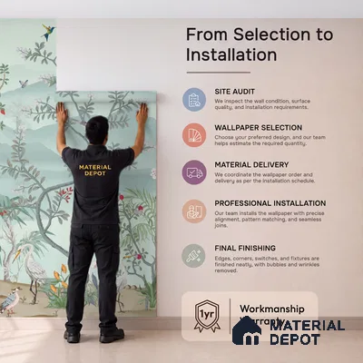 Whispering Garden Hillscape Artistic Charm Designer | WP 03964 Non Woven Matte Finish Chinoiserie Style Premium Customized size Wallpaper | 150 GSM WP01MTF Paper | (MOQ = 30 Sq. Ft.)