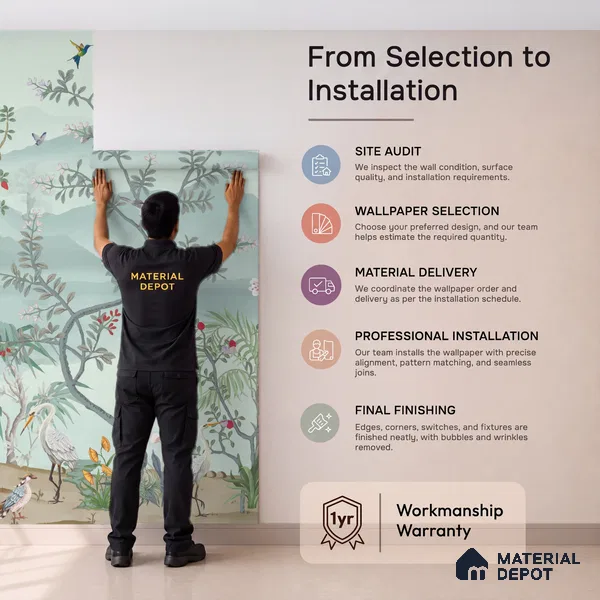 Whispering Garden Hillscape Artistic Charm Designer | WP 03964 Non Woven Matte Finish Chinoiserie Style Premium Customized size Wallpaper | 150 GSM WP01MTF Paper | (MOQ = 30 Sq. Ft.)