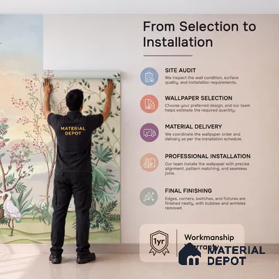 Blossom Pavilion Birdscape Orient Chinoserie Pattern | WP 03973 Non Woven Matte Finish Chinoiserie Style Premium Customized size Wallpaper | 150 GSM WP01MTF Paper | (MOQ = 30 Sq. Ft.)