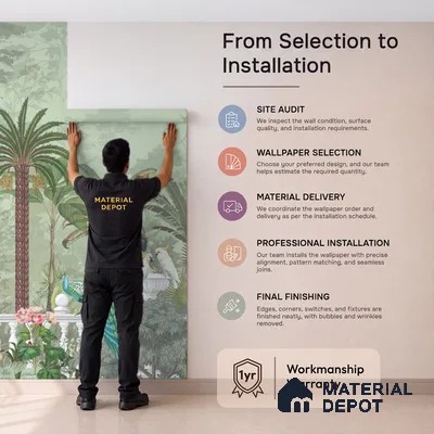 Emerald Mist Peacock Pavilion Dreamy Artistic | WP 03980 Non Woven Matte Finish Tropical Style Premium Customized size Wallpaper | 150 GSM WP01MTF Paper | (MOQ = 30 Sq. Ft.)
