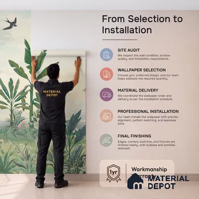 Open Skies Tropical Meadow Mist Nature Art | WP 03987 Non Woven Matte Finish Tropical Style Premium Customized size Wallpaper | 150 GSM WP01MTF Paper | (MOQ = 30 Sq. Ft.)