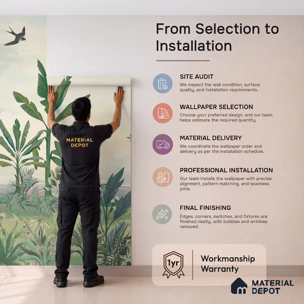 Open Skies Tropical Meadow Mist Nature Art | WP 03987 Non Woven Matte Finish Tropical Style Premium Customized size Wallpaper | 150 GSM WP01MTF Paper | (MOQ = 30 Sq. Ft.)