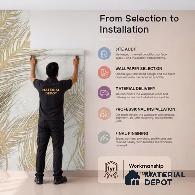 Gilded Plume Whisper Abstract Nature Art | WP 03996 Non Woven Matte Finish Tropical Style Premium Customized size Wallpaper | 150 GSM WP01MTF Paper | (MOQ = 30 Sq. Ft.) | Design change not possible